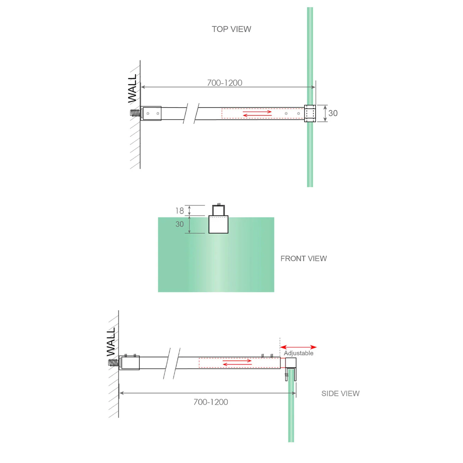 10mm Shower Screen Adjustable Glass Stabilising Support Arm - Image 10