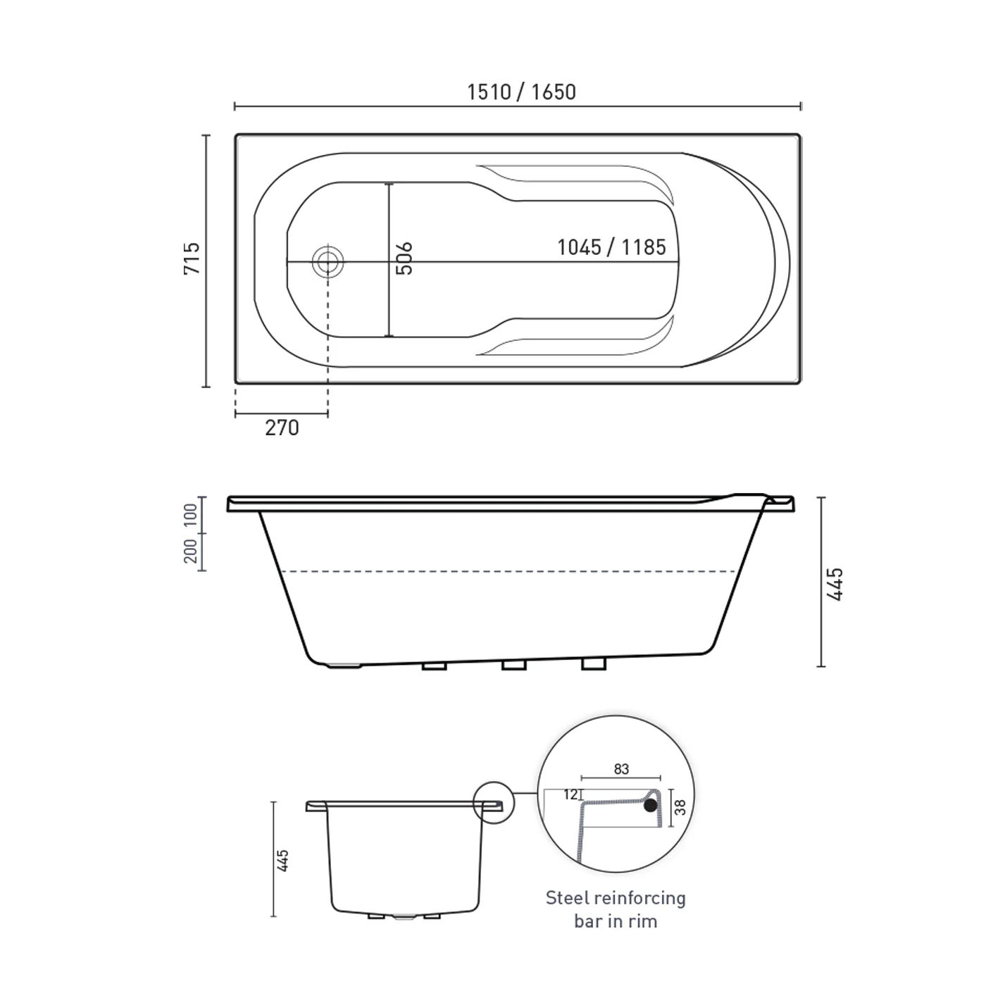 Adatto Contour Inset Spa Bathtub - Image 2