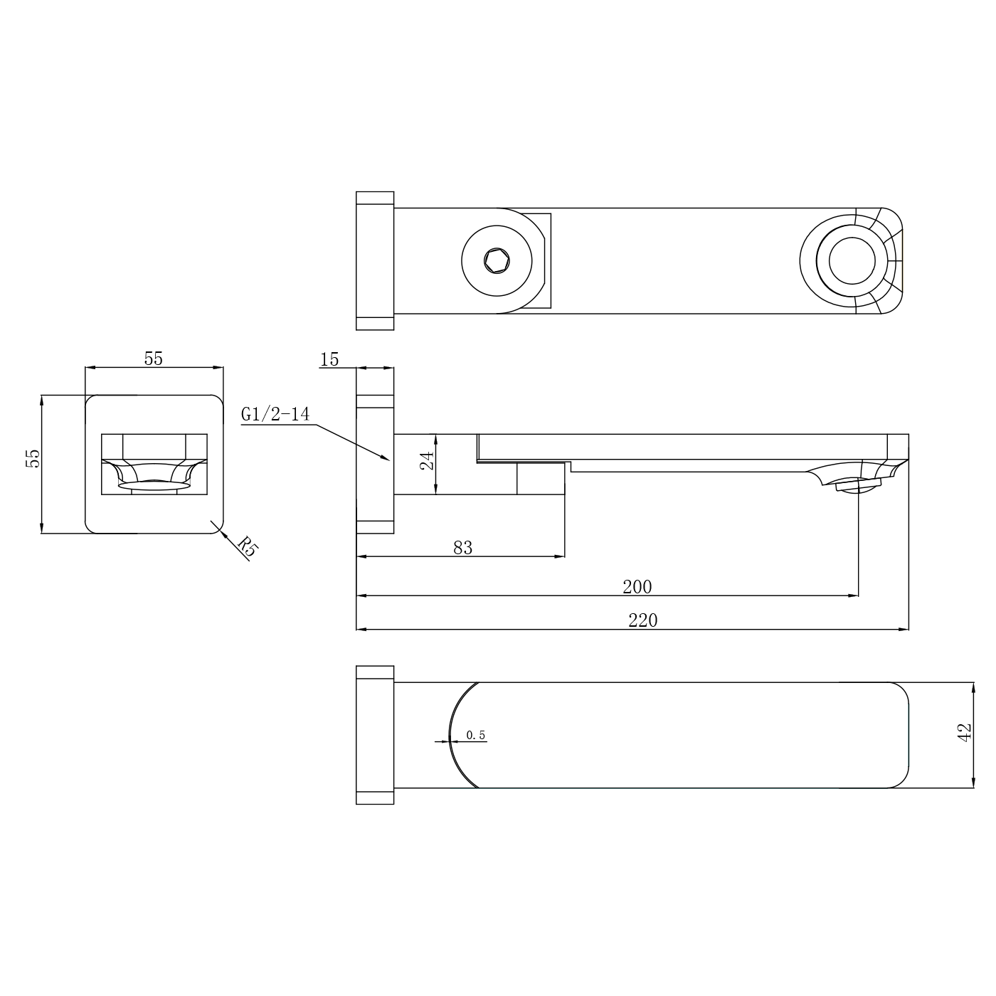 Milan Square Swivel Bath Spout 220mm - Image 6