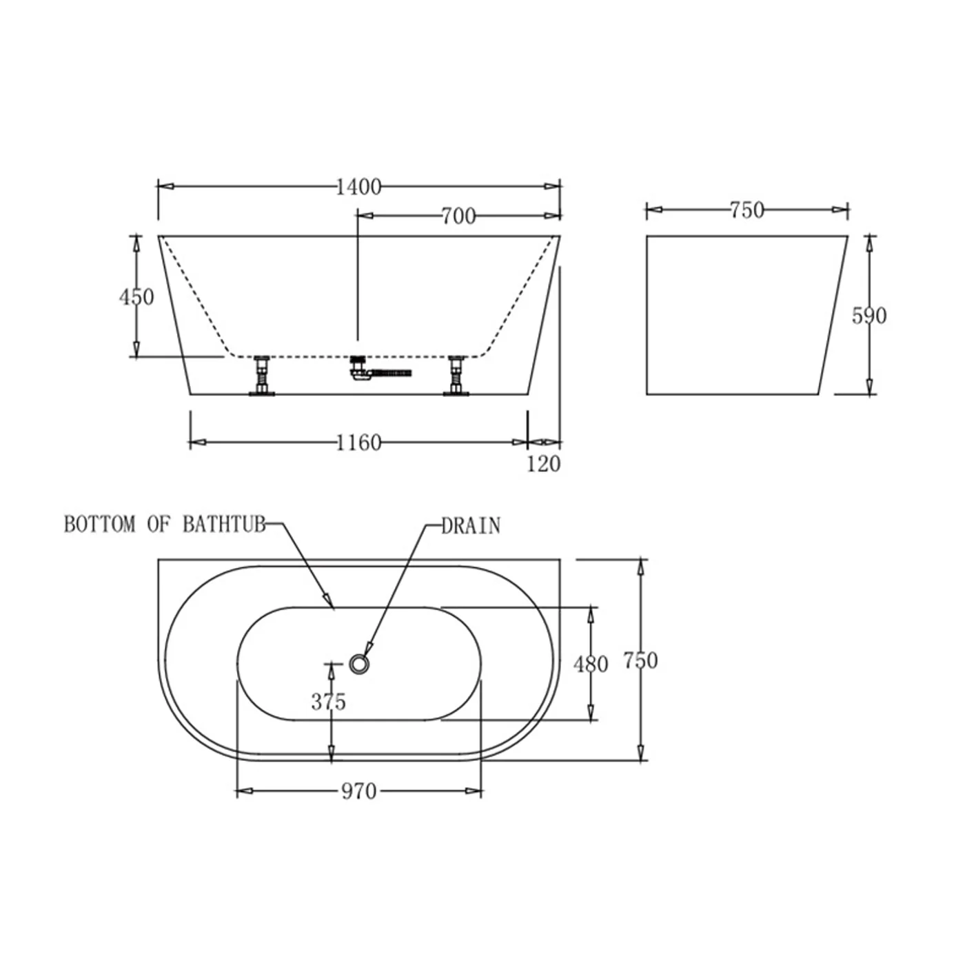 Atlanta Back to Wall Freestanding Bathtub - Image 2