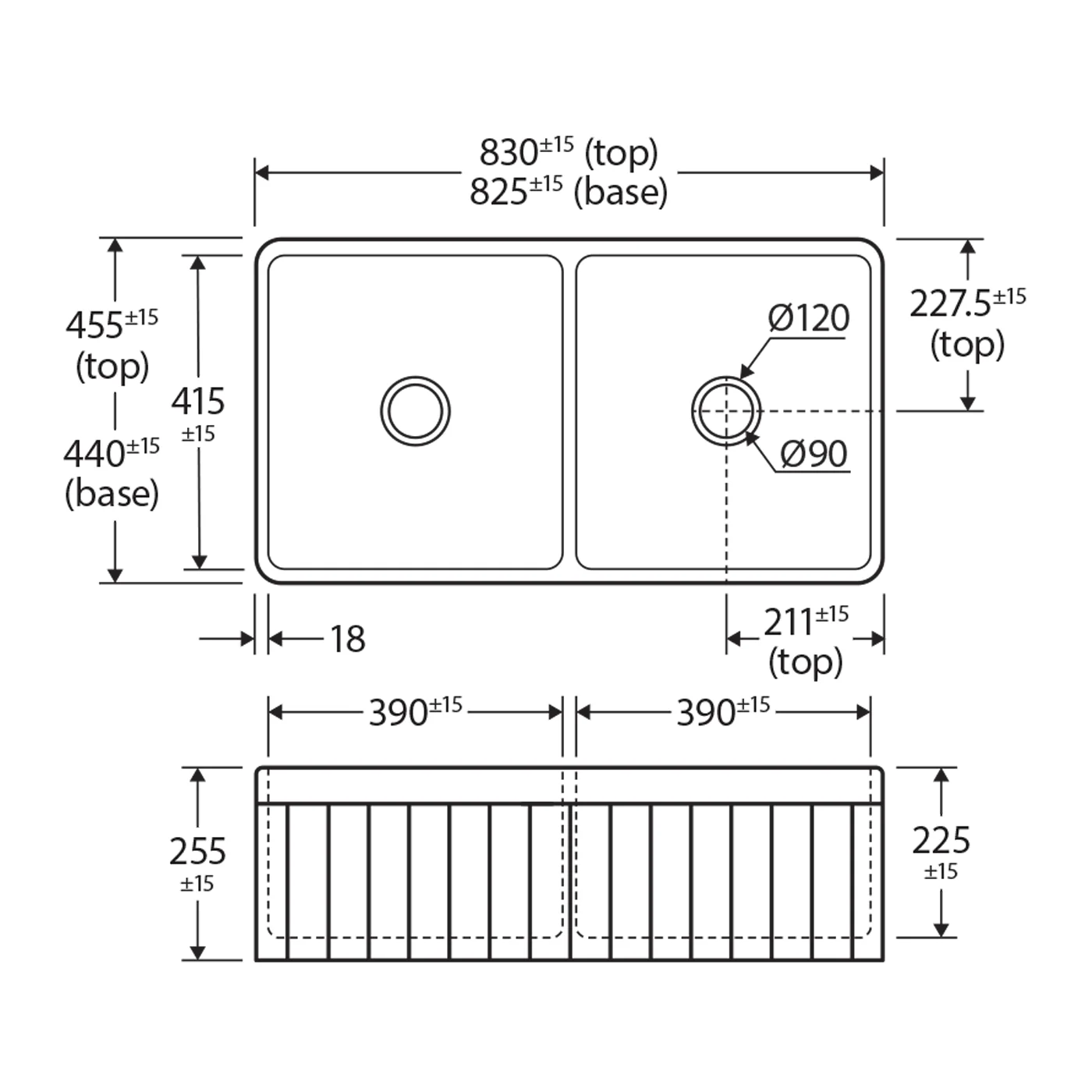 Benson Double Butler Farmhouse Sink 830x455x255mm - Image 4