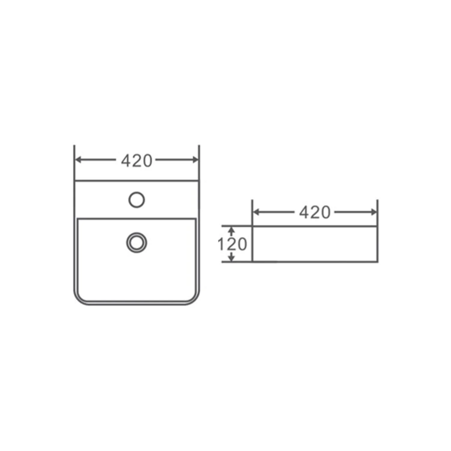 Boston Above Counter Square Basin with Tap Hole 420x420x120mm - Image 4
