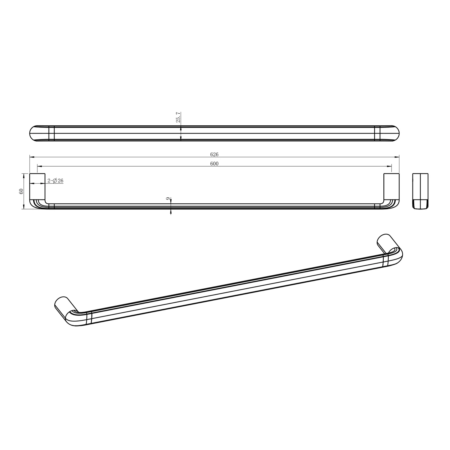 Berlin Single Towel Rail 600mm/800mm - Image 14
