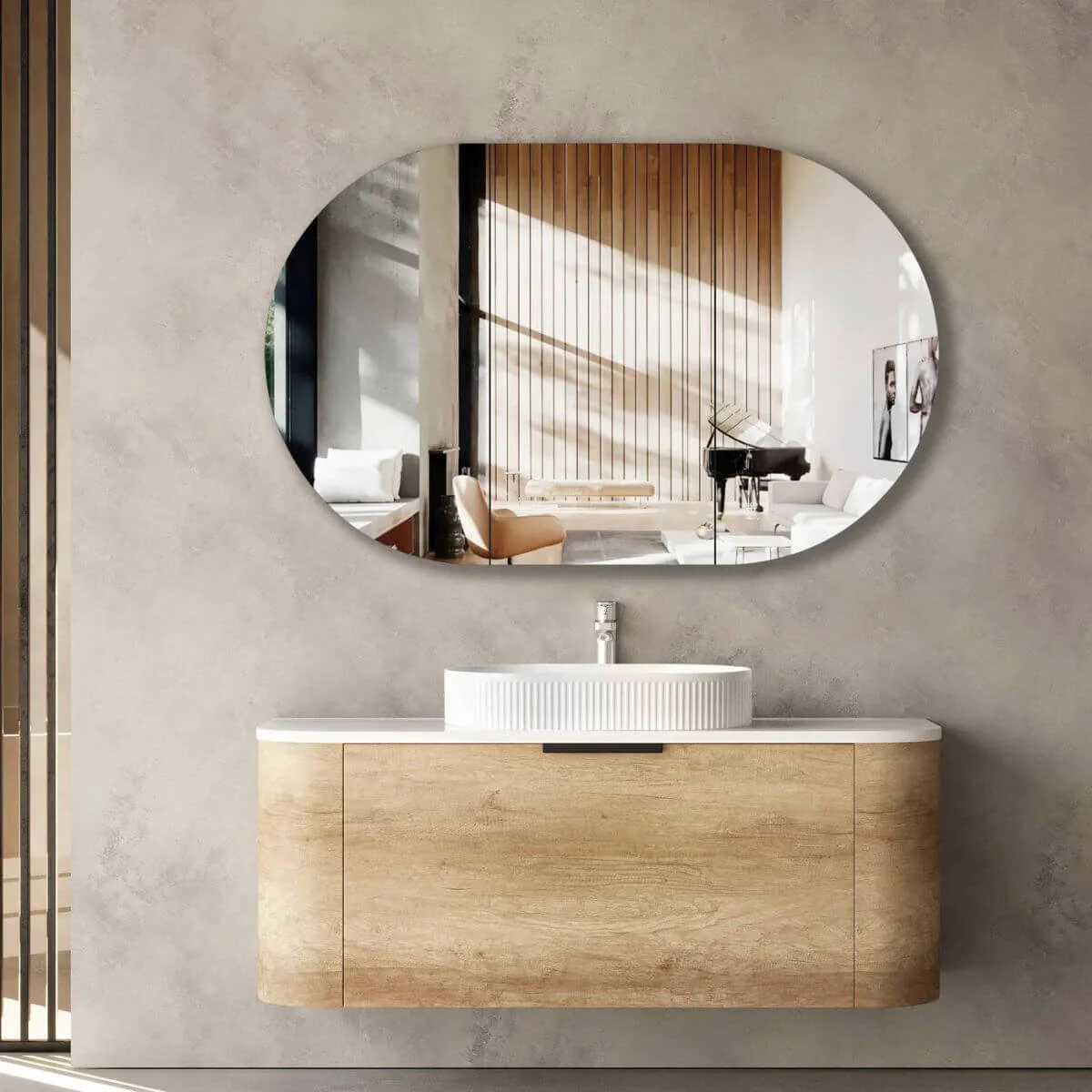 Bondi Natural Oak Curved Wall Hung Vanity