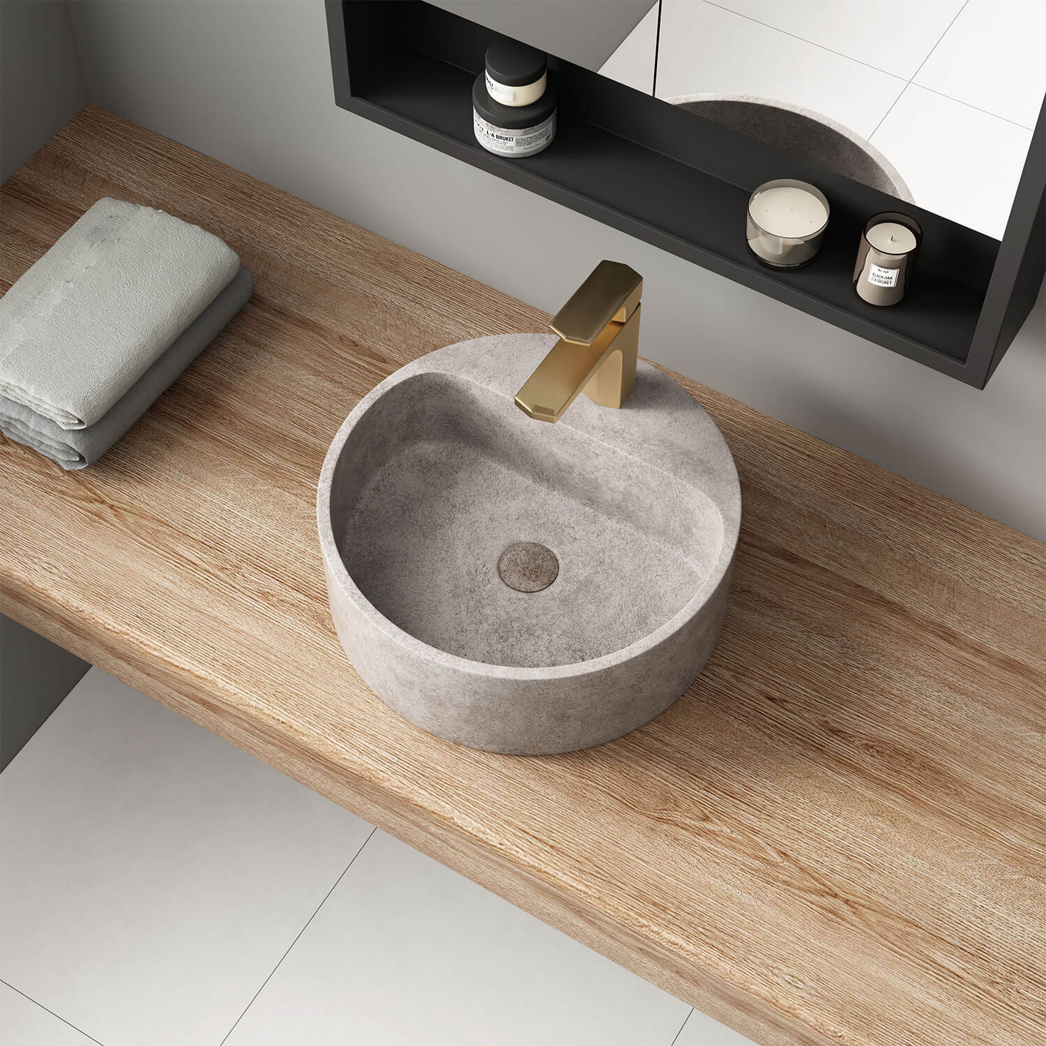 Burano Concrete Basin with Taphole 400mm - Image 6