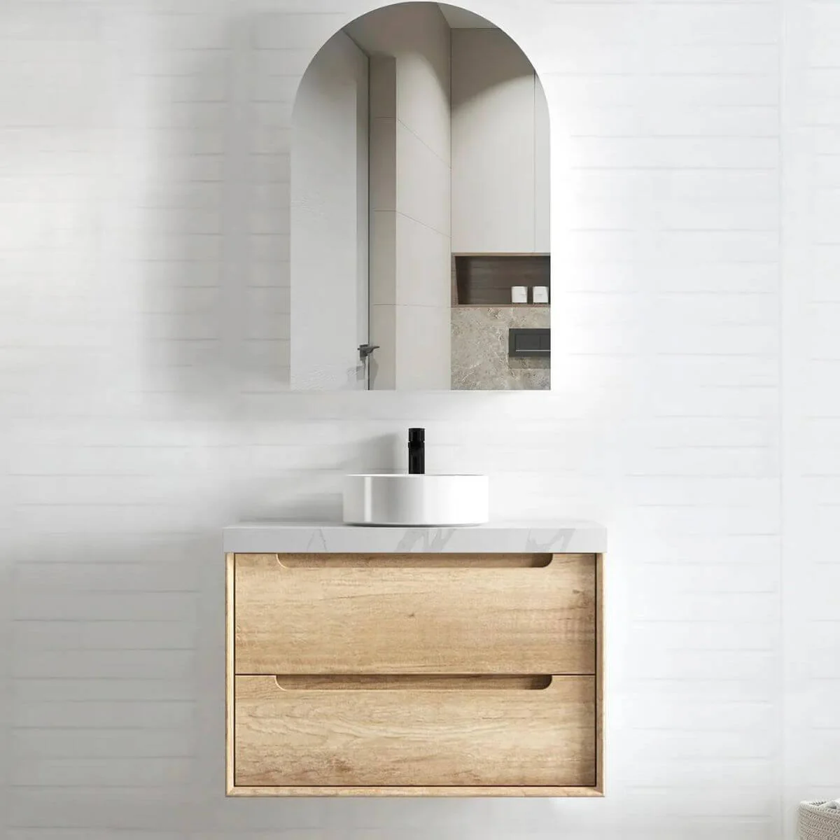 Byron Natural Oak Soft Close Wall Hung Vanity - Image 3