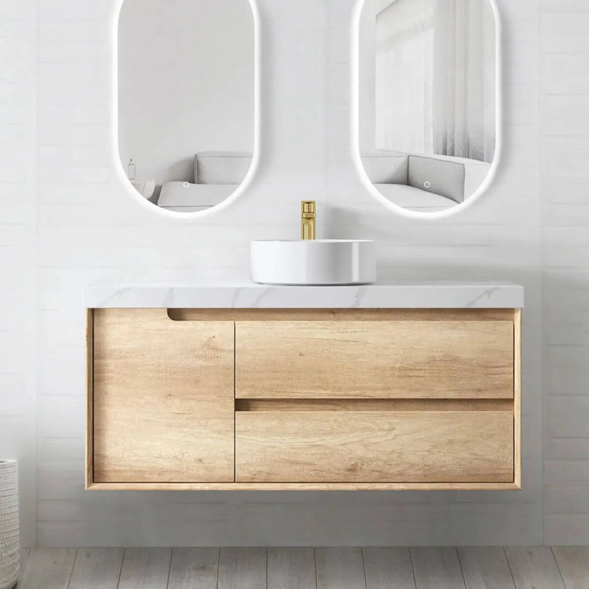 Byron Natural Oak Soft Close Wall Hung Vanity - Image 4