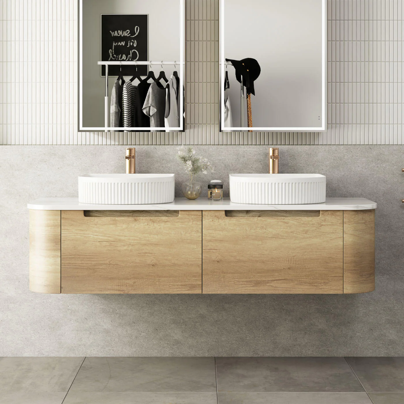 Carita Curved Timber Grain Wall Hung Vanity - Image 4