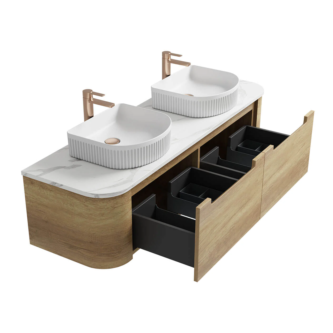 Carita Curved Timber Grain Wall Hung Vanity - Image 5