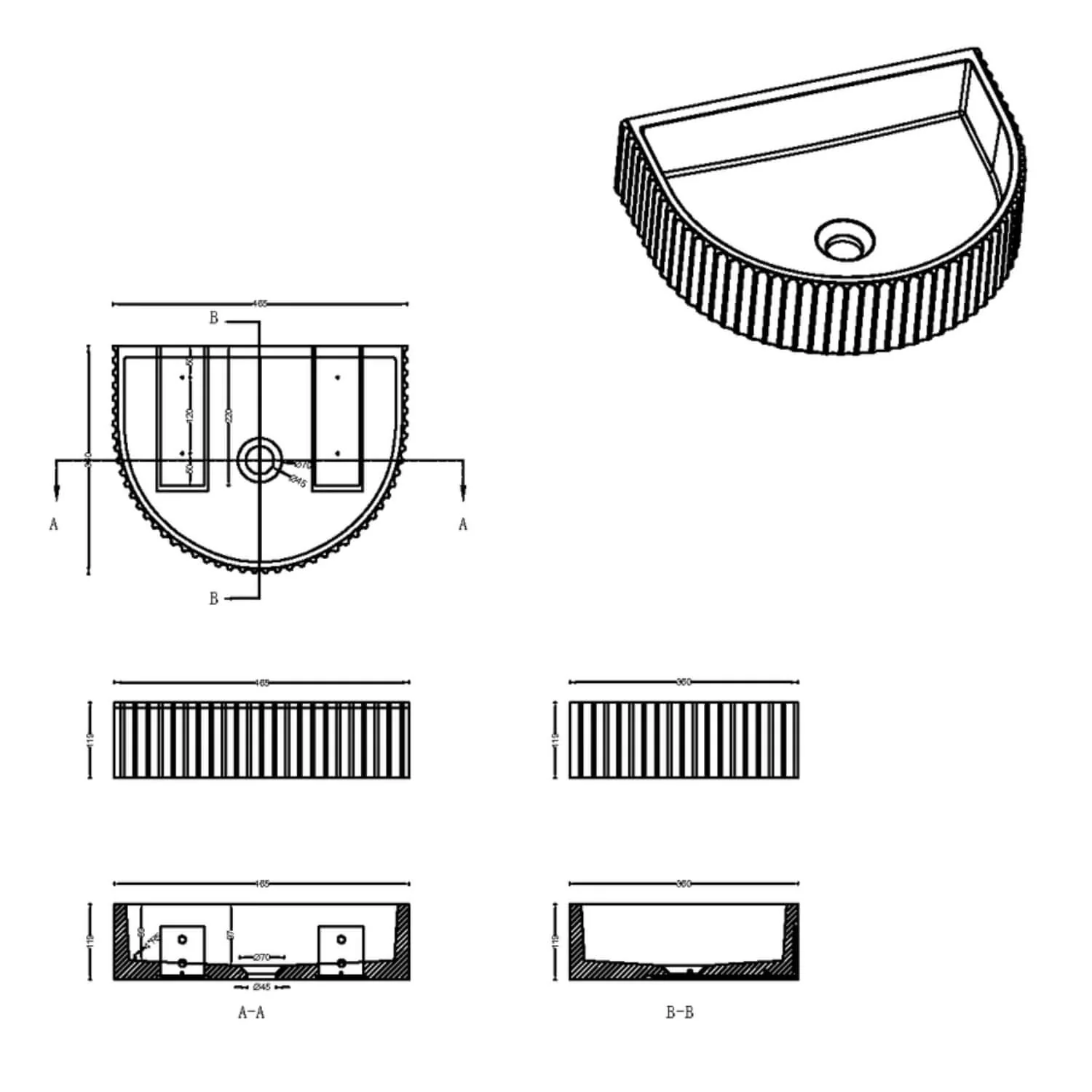 Carysil Arch Fluted Concrete Basin - Image 2