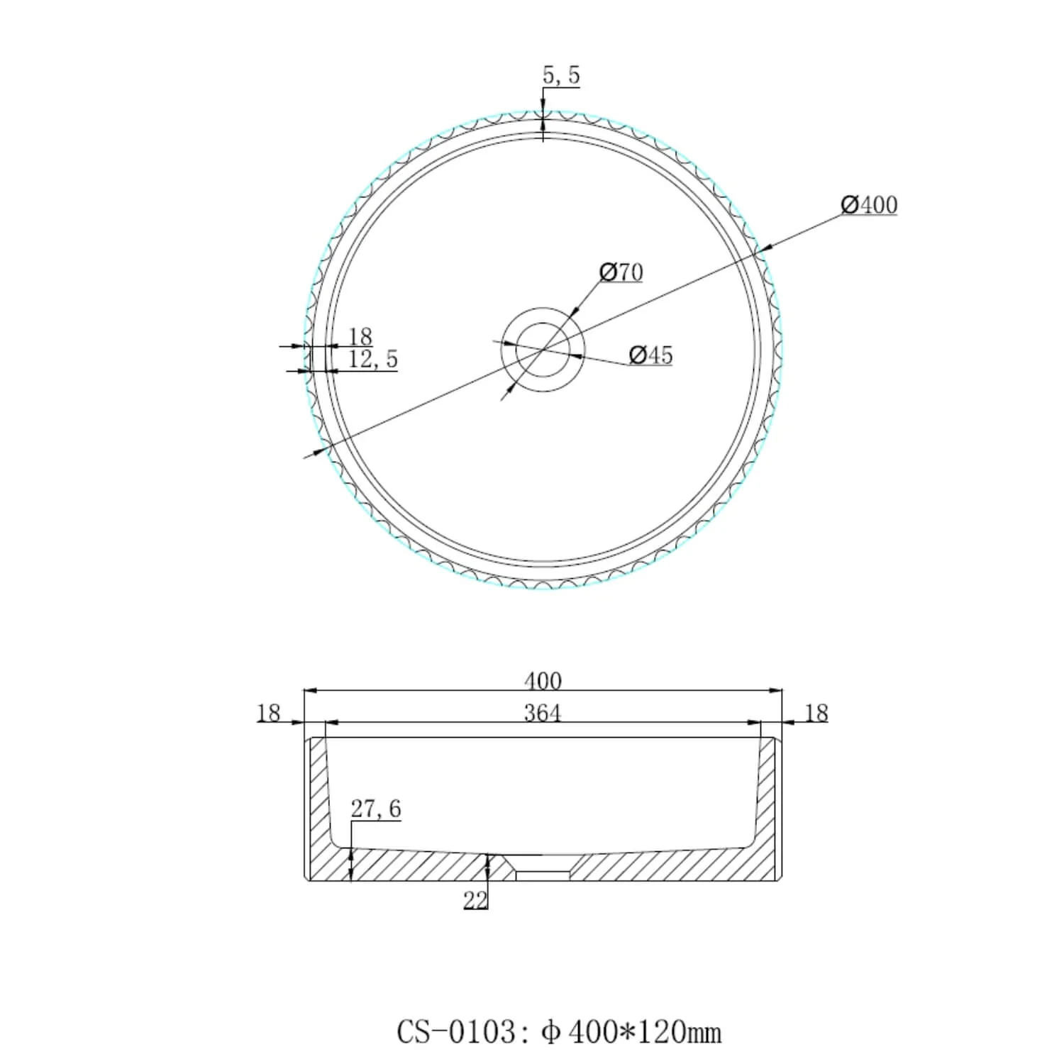 Carysil Fluted Concrete Basin 400mm - Image 3