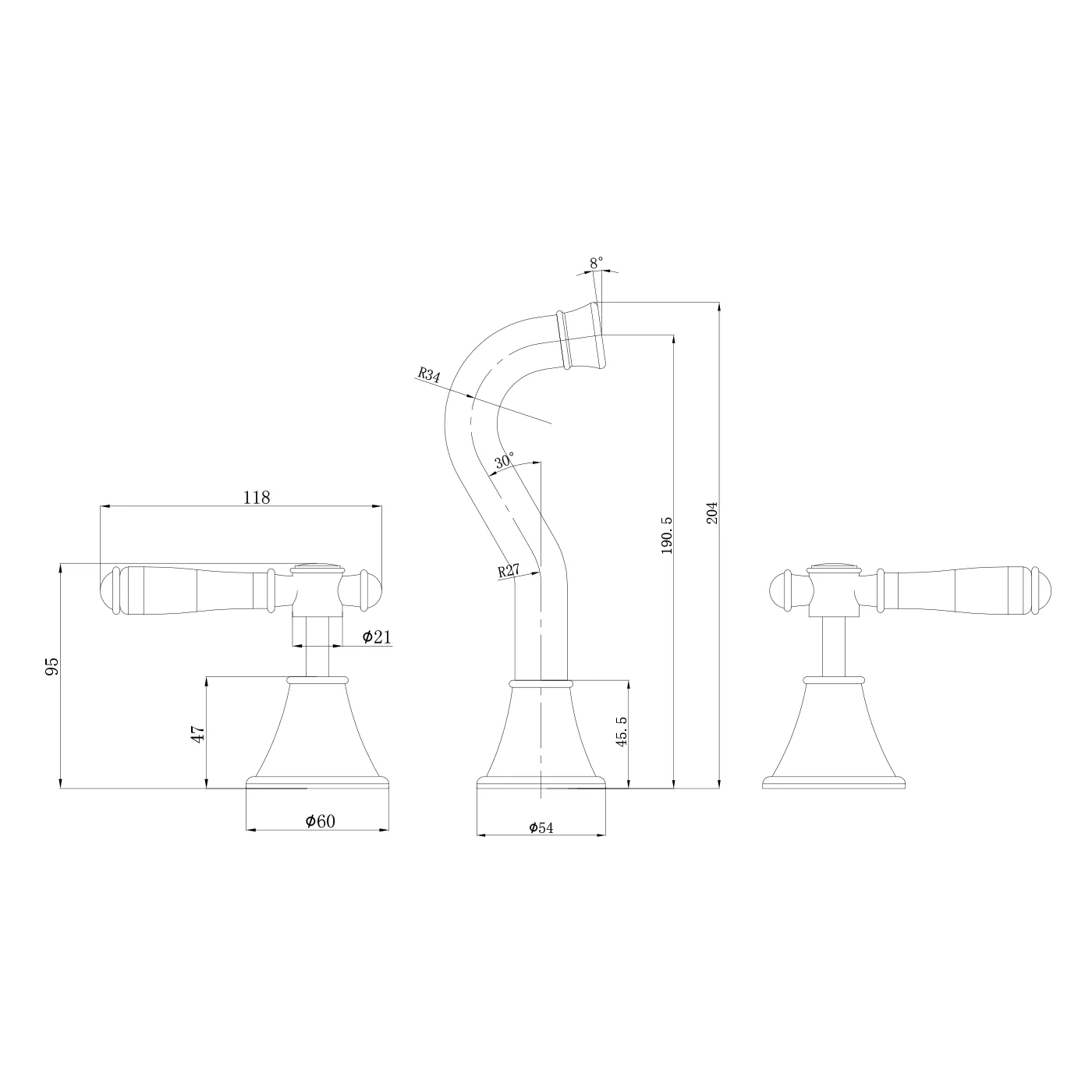 Clasico Brass Handle Assembly Tap Wall Set - Image 5