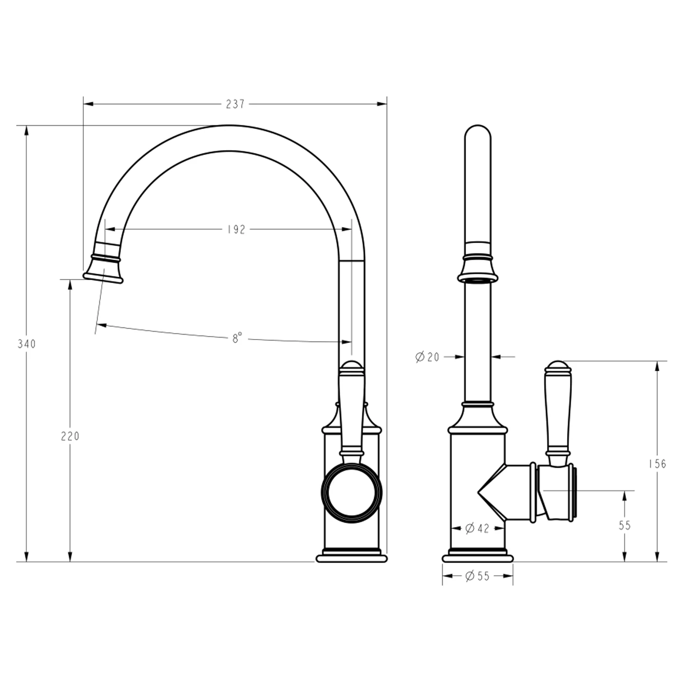 Clasico Gooseneck Brass Handle Sink Mixer - Image 5
