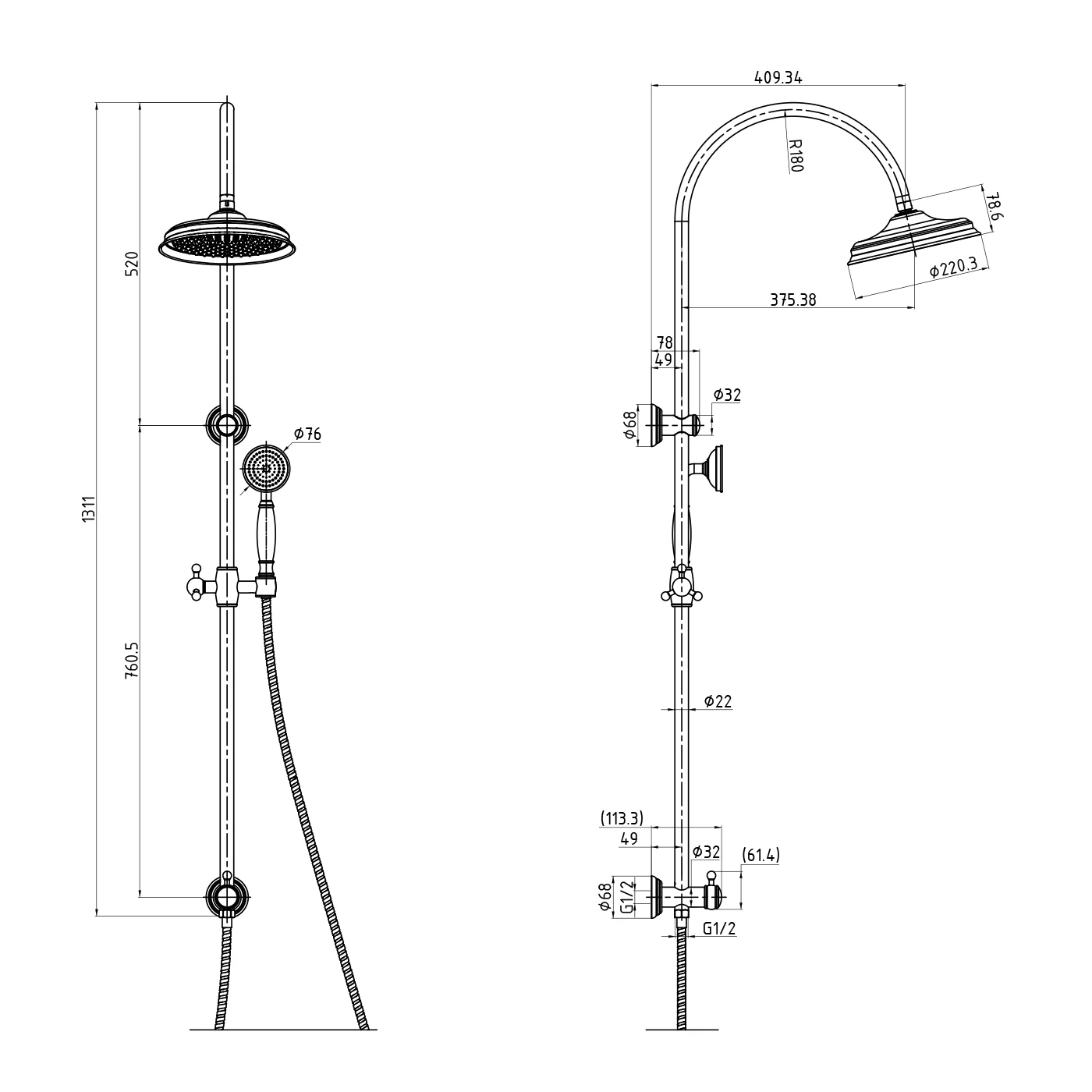 Clasico Twin Shower Rail System - Image 5