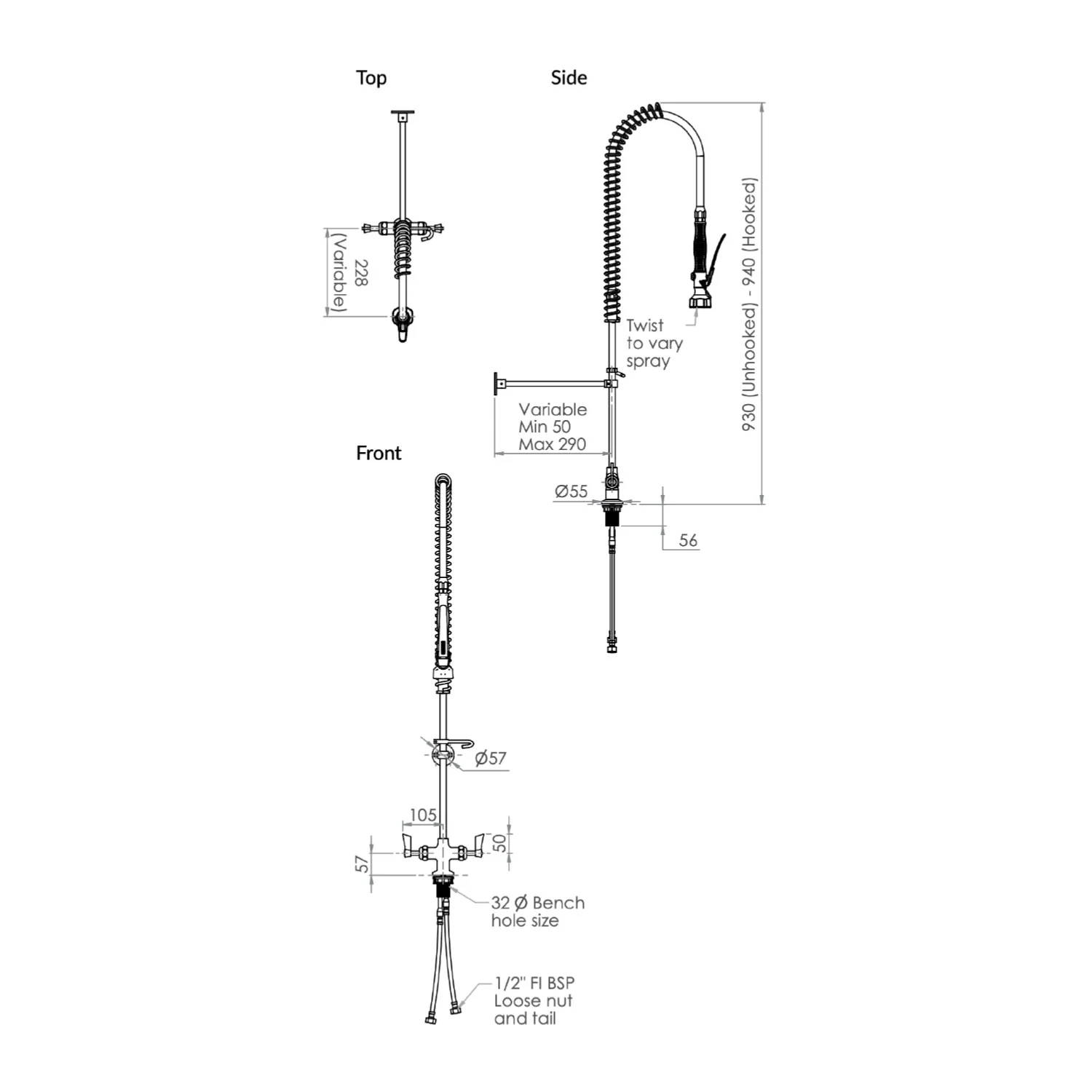 Commercial Pre Rinse Unit Kitchen Tap - Image 3