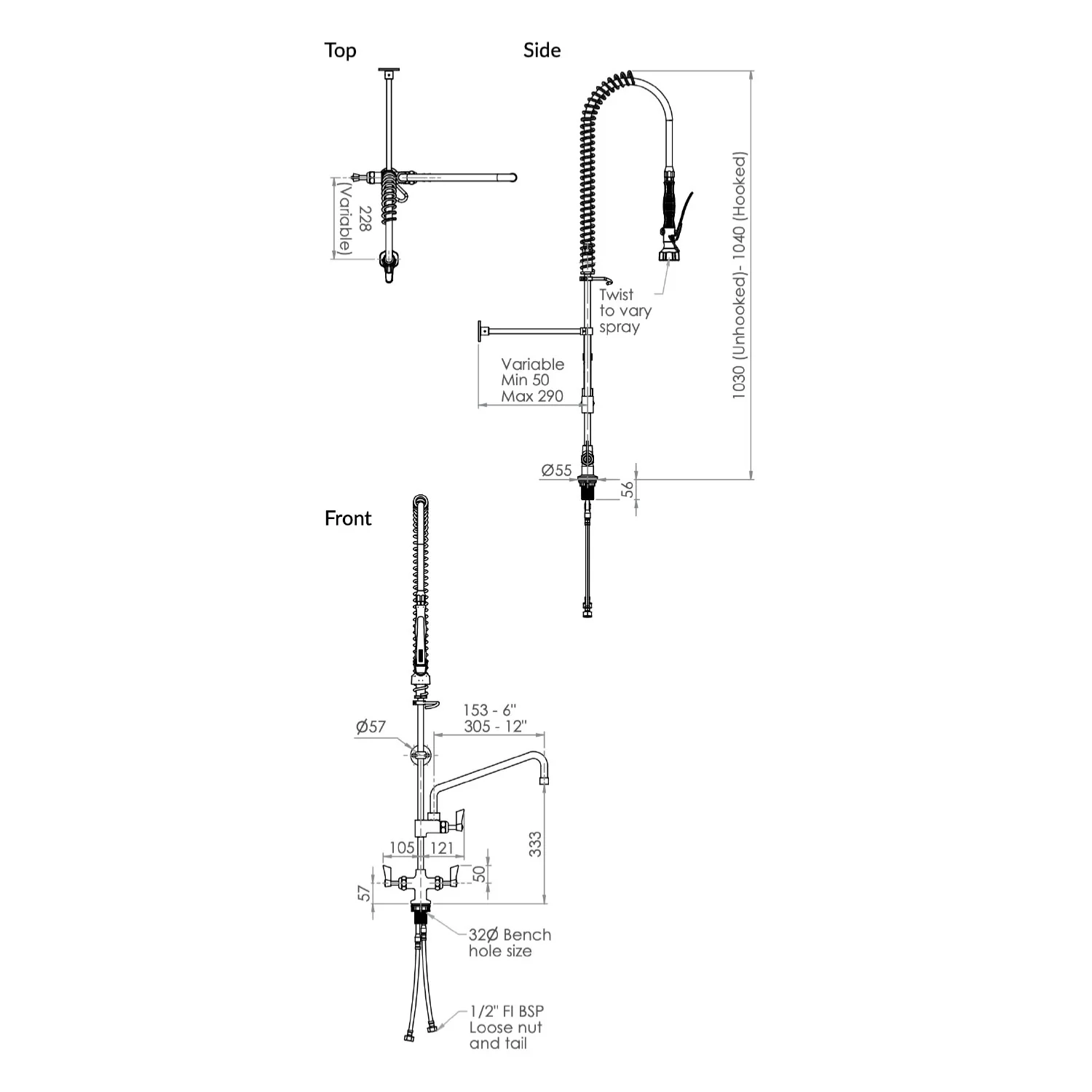 Commercial Pre Rinse Unit Kitchen Tap with Pot Filler - Image 4