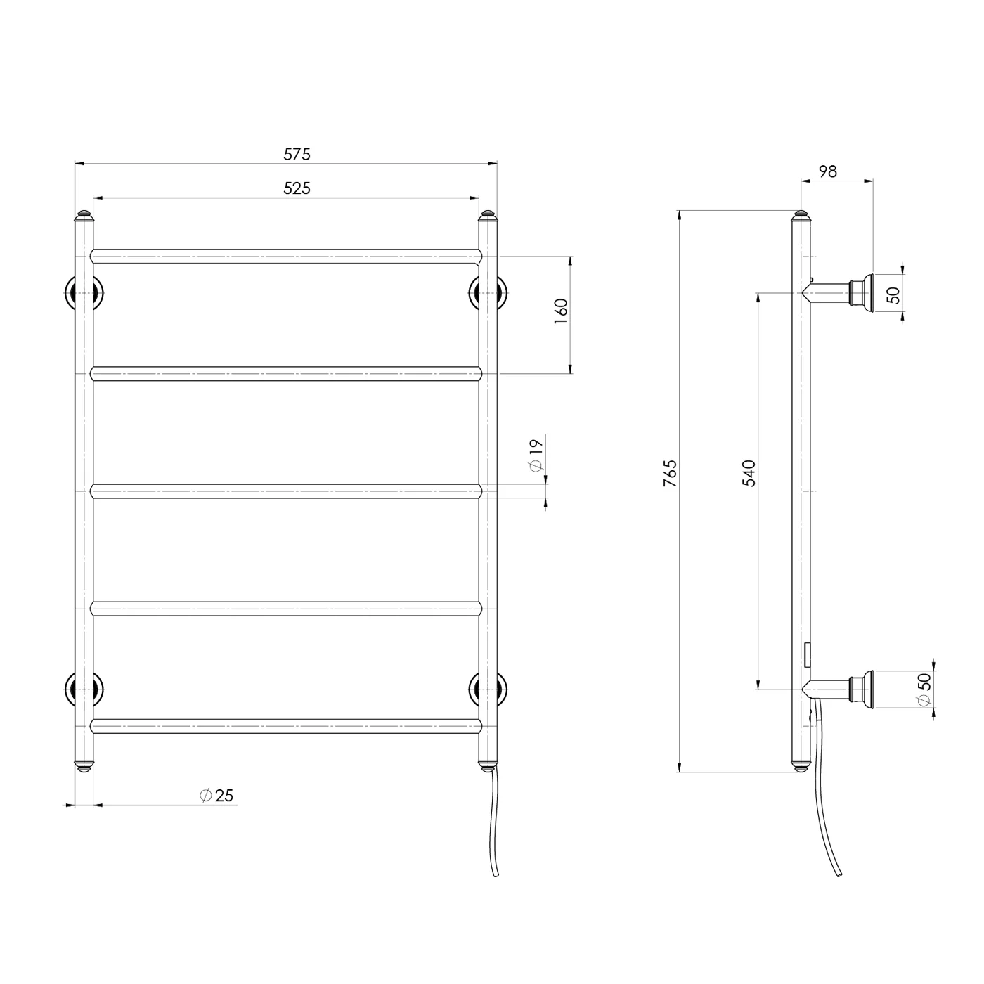 Cromford Heated Towel Ladder 550x750mm - Image 5
