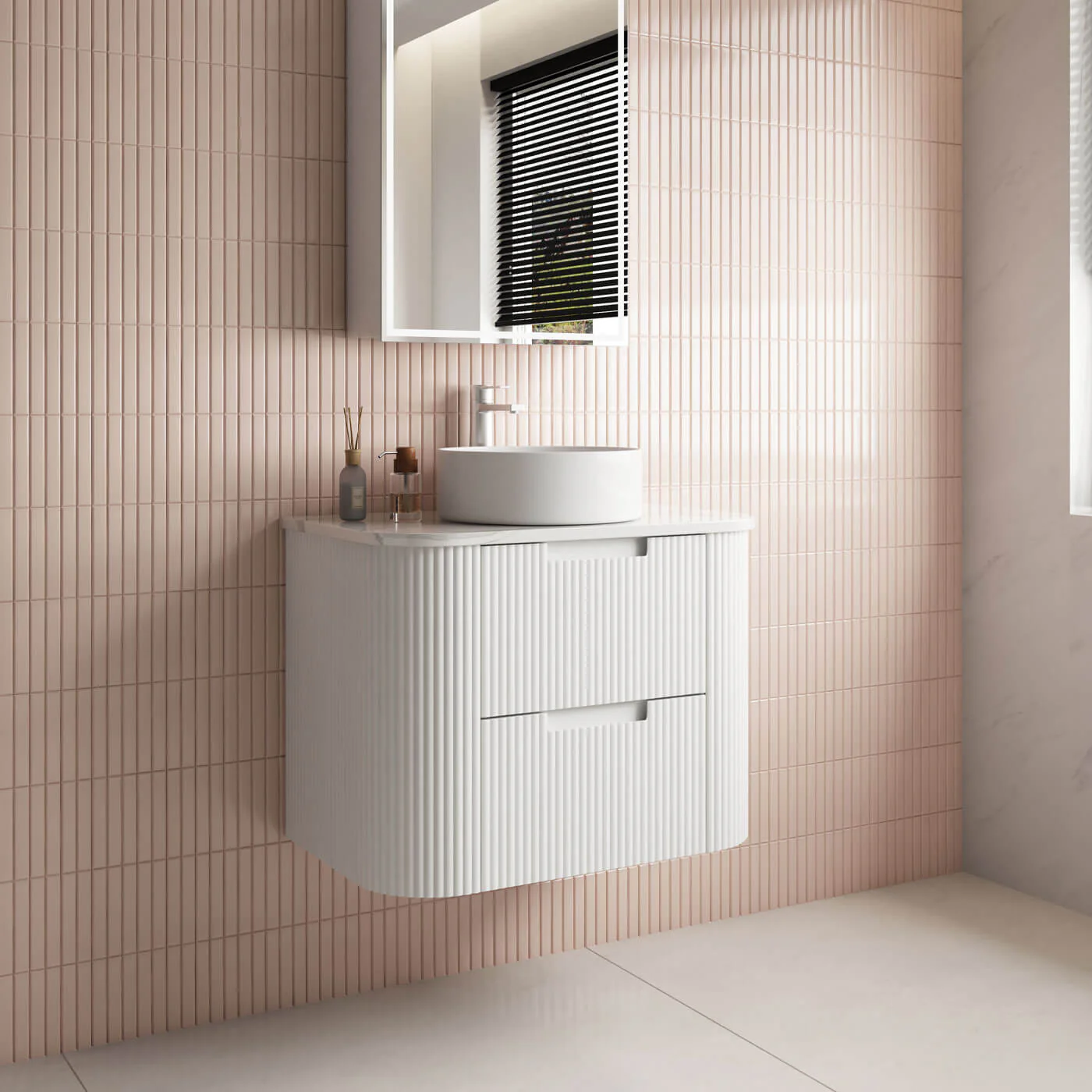 Curva Matte White Curved Wall Hung Vanity - Image 2