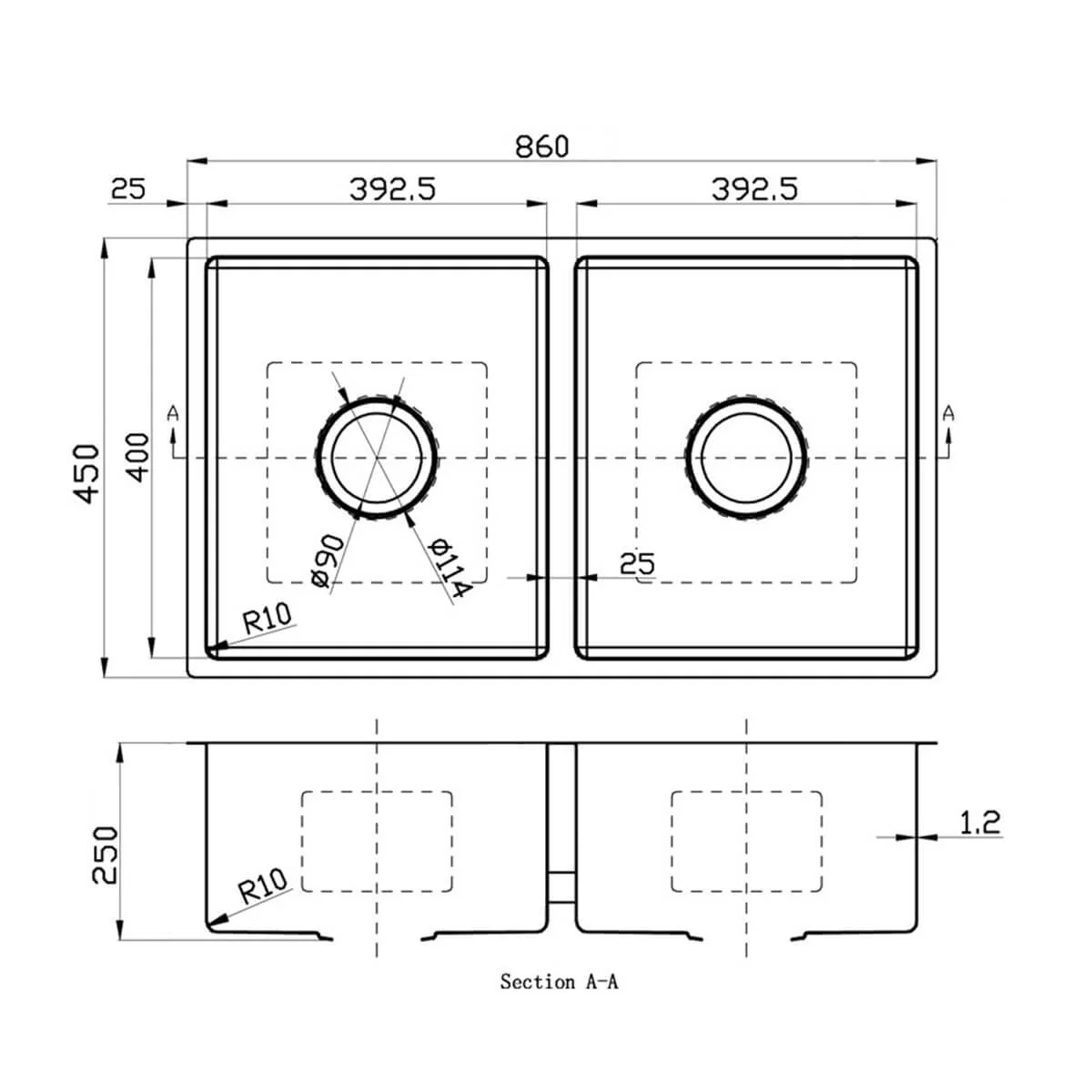 Deluxe Double Bowl Stainless Steel Sink 250mm Deep - Image 5