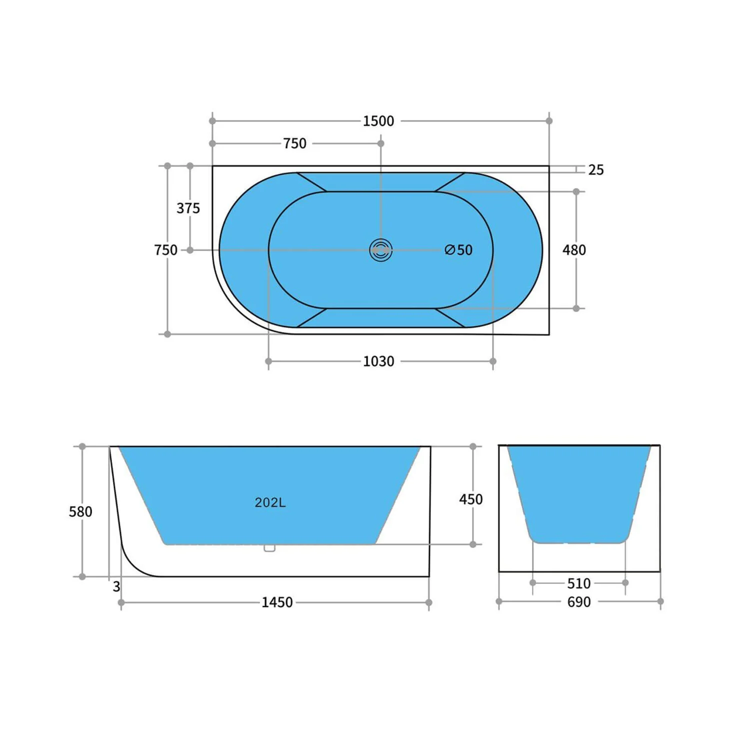 Elivia Curved Corner Bathtub - Image 4