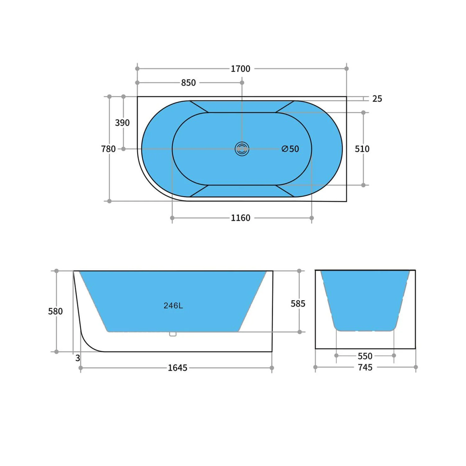 Elivia Curved Corner Bathtub - Image 6