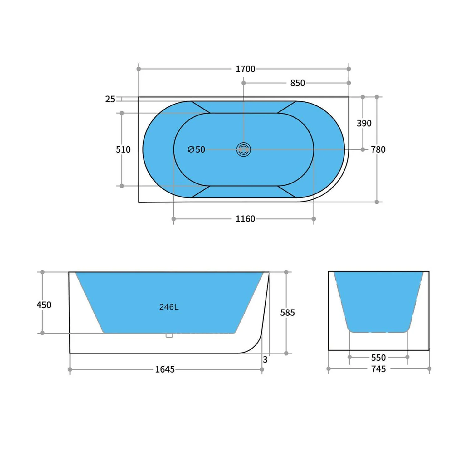 Elivia Curved Corner Bathtub - Image 7