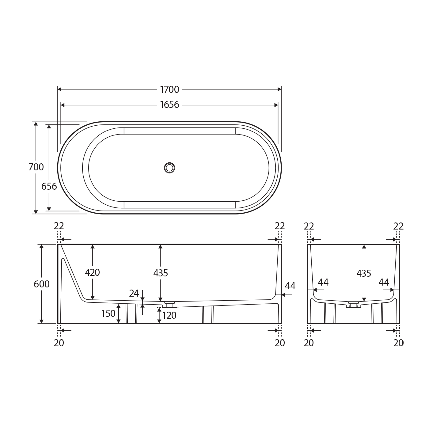 Encanto Freestanding Resin Stone Bathtub 1700mm - Image 3