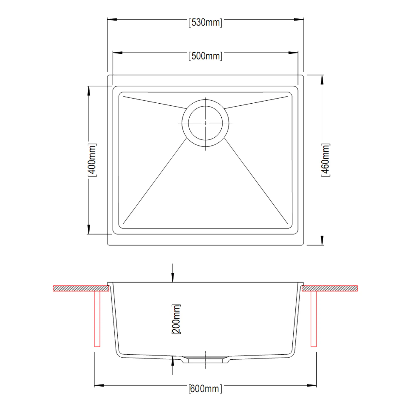 Enigma Single Bowl Granite Sink 530x460x200mm - Image 3