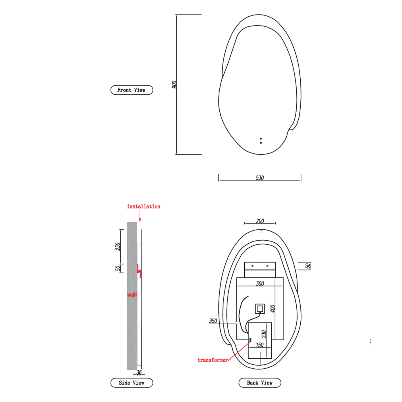 Evanston Asymmetrical Vertical LED Mirror 530x900mm - Image 3