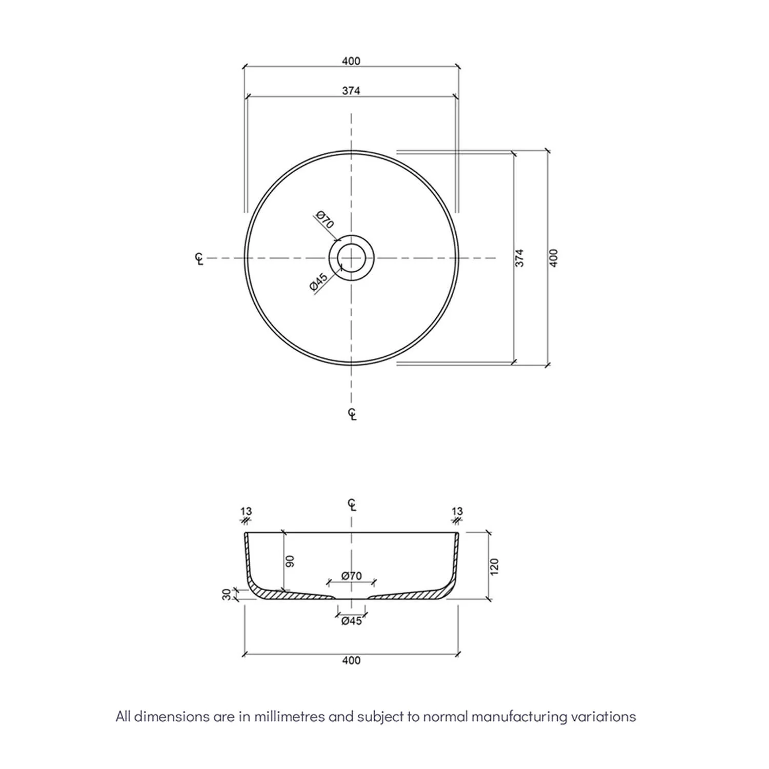 Fluted Round Concrete Above Counter Basin 400mm - Image 4