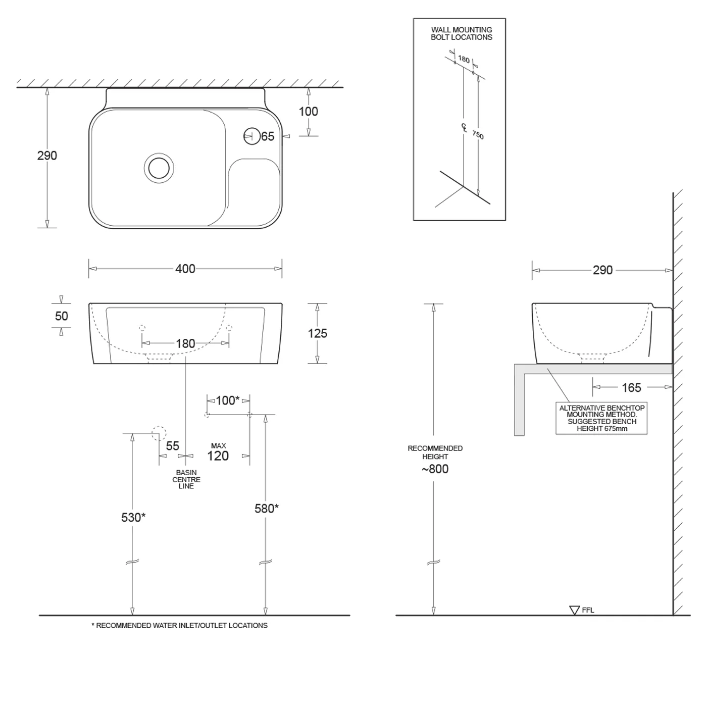 Gemelli Compact Wall Hung Basin 400x290mm - Image 2