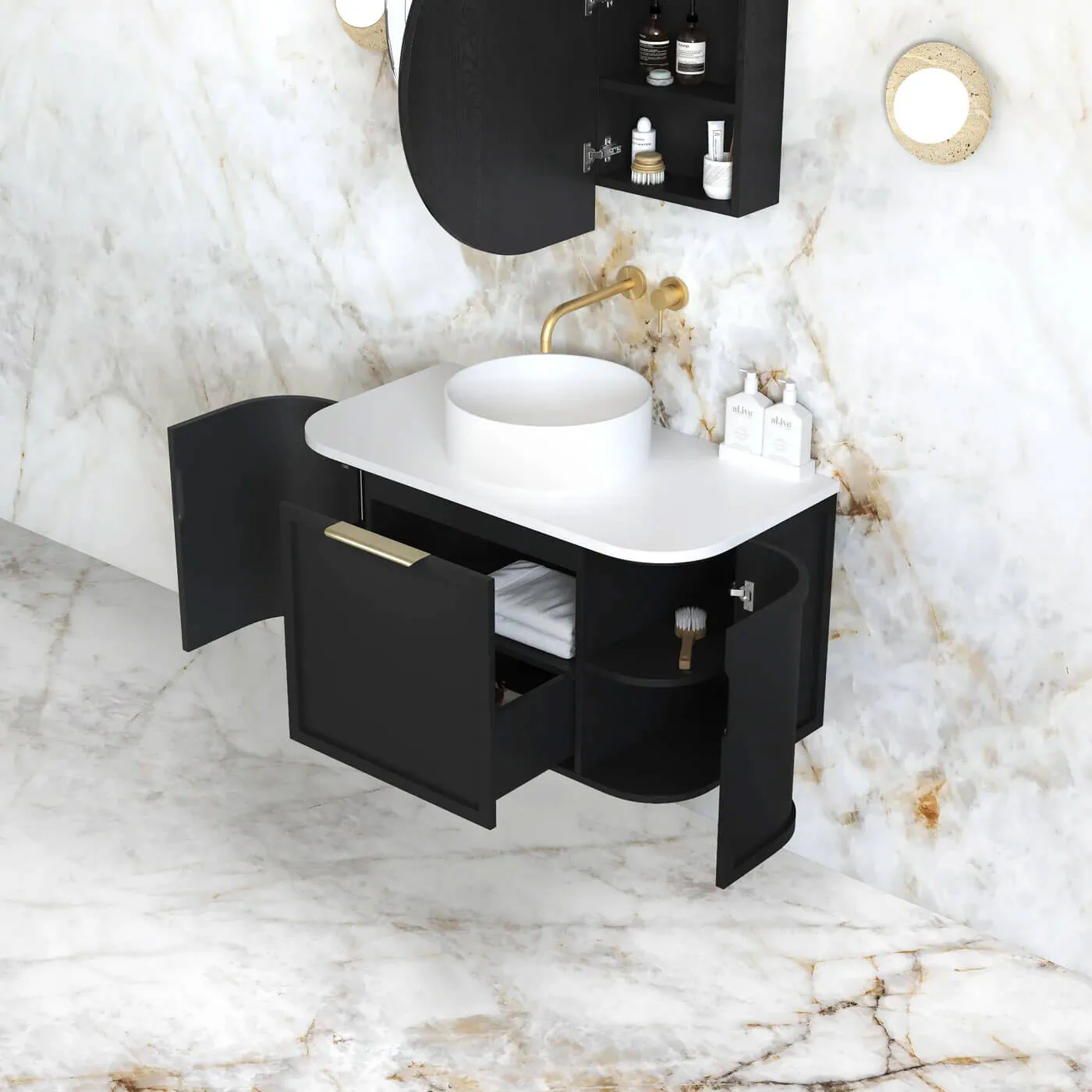 Hampshire Black Curved Wall Hung Vanity - Image 2