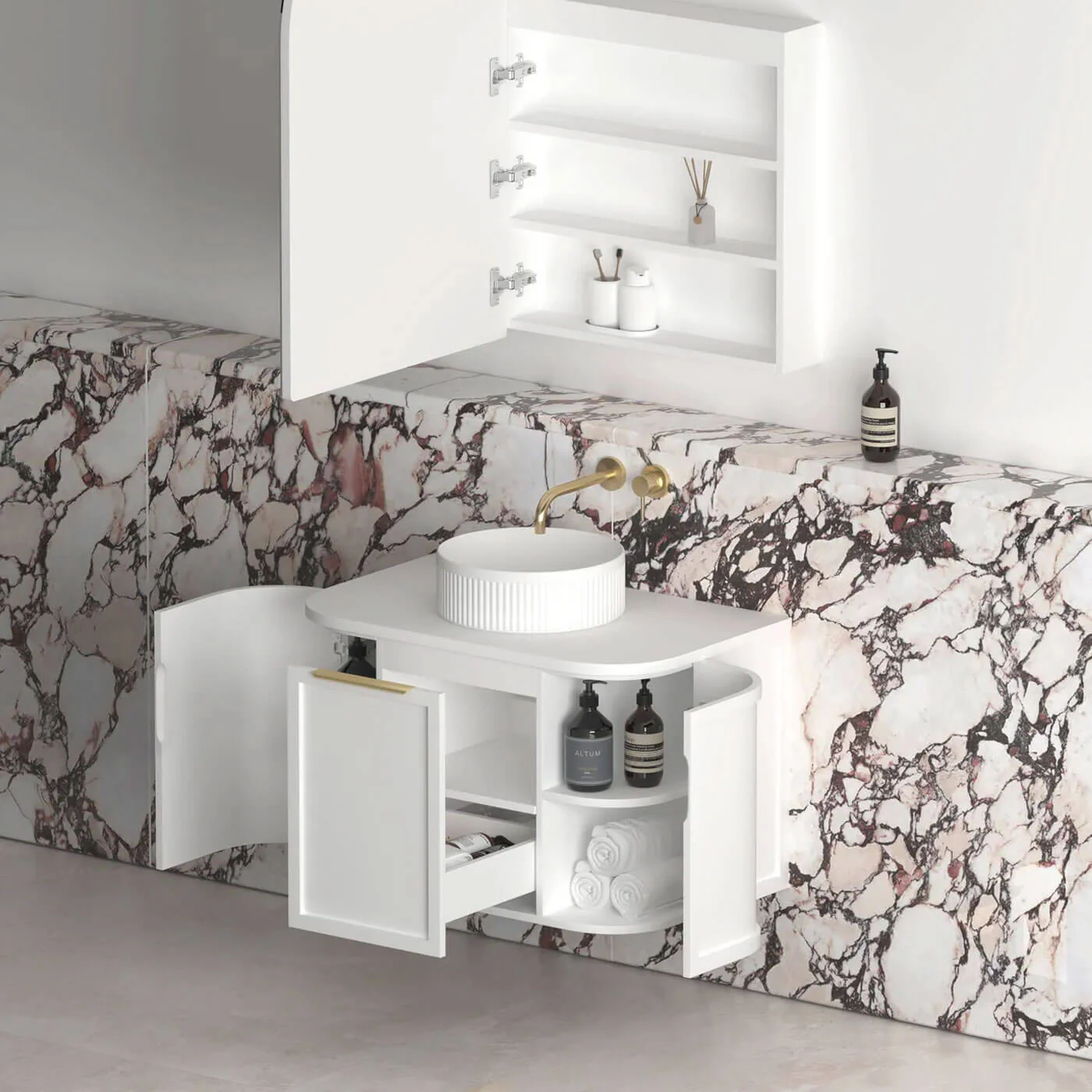 Hampshire White Curved Wall Hung Vanity - Image 2