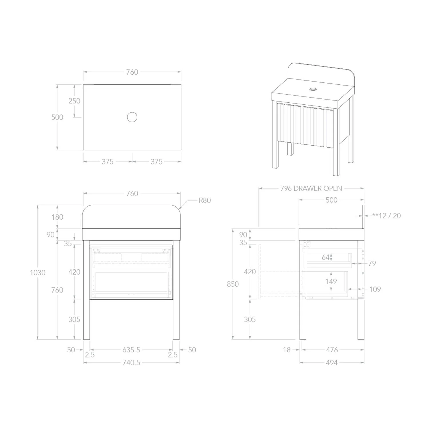 Harper Fluted Vanity with Legs - Image 10