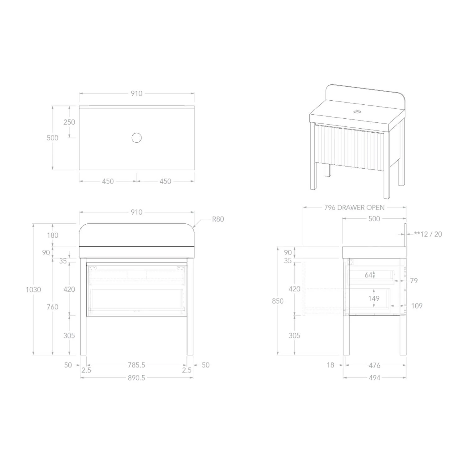 Harper Fluted Vanity with Legs - Image 15