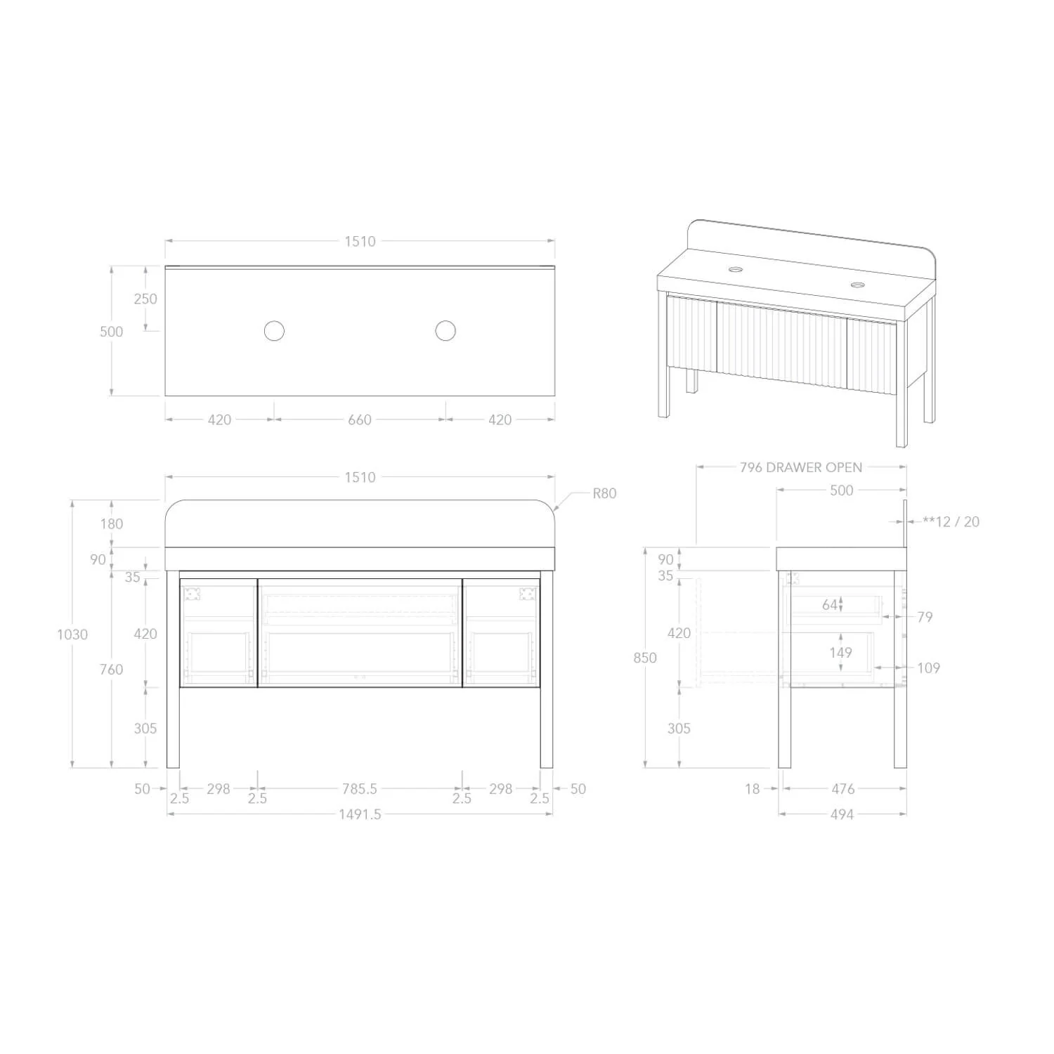 Harper Fluted Vanity with Legs - Image 20
