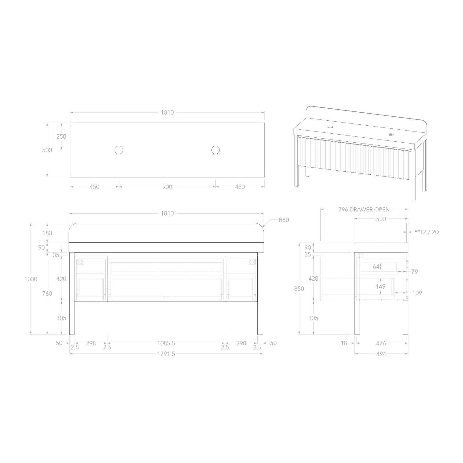 Harper Fluted Vanity with Legs - Image 25