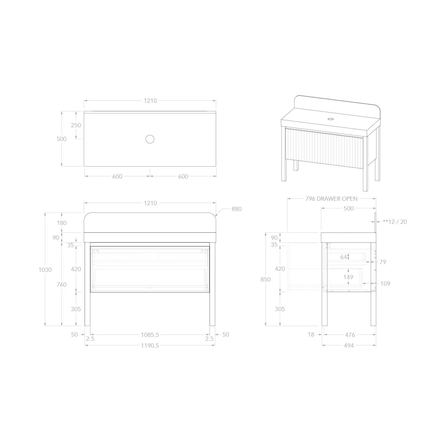 Harper Fluted Vanity with Legs - Image 5
