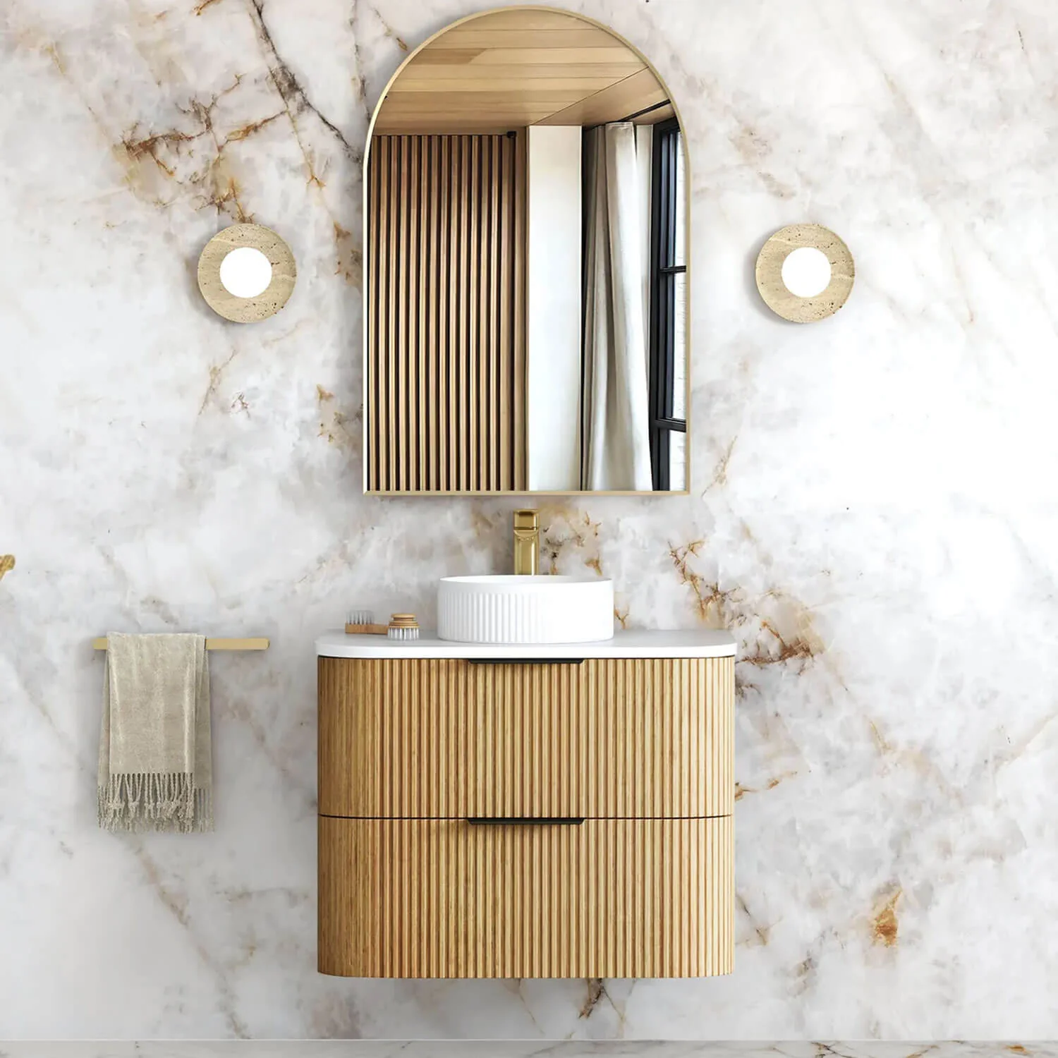 Havana Oak Fluted Curved Wall Hung Vanity - Image 4