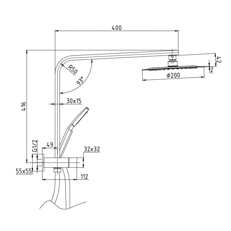Iris Mini Square Dual Shower Rail Set Combo System - Image 3