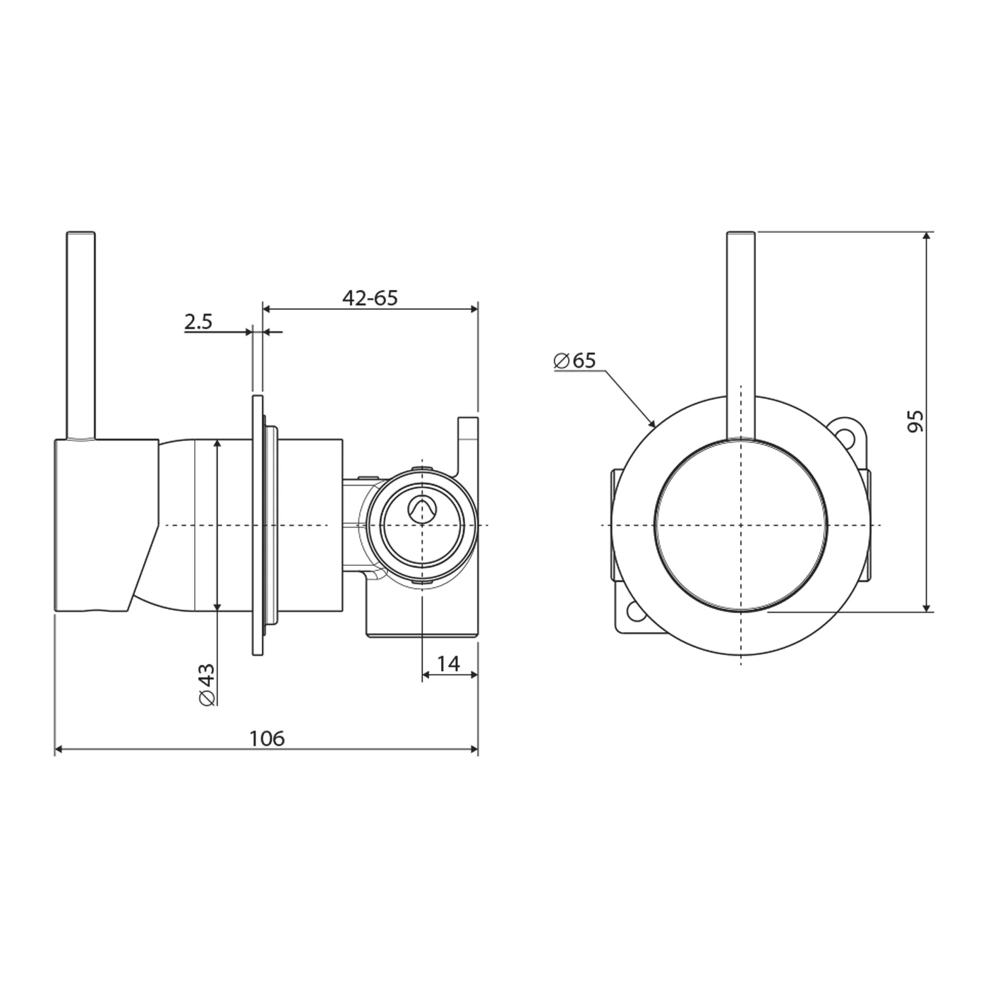 Kaya Upright Handle Shower Wall Mixer - Image 6