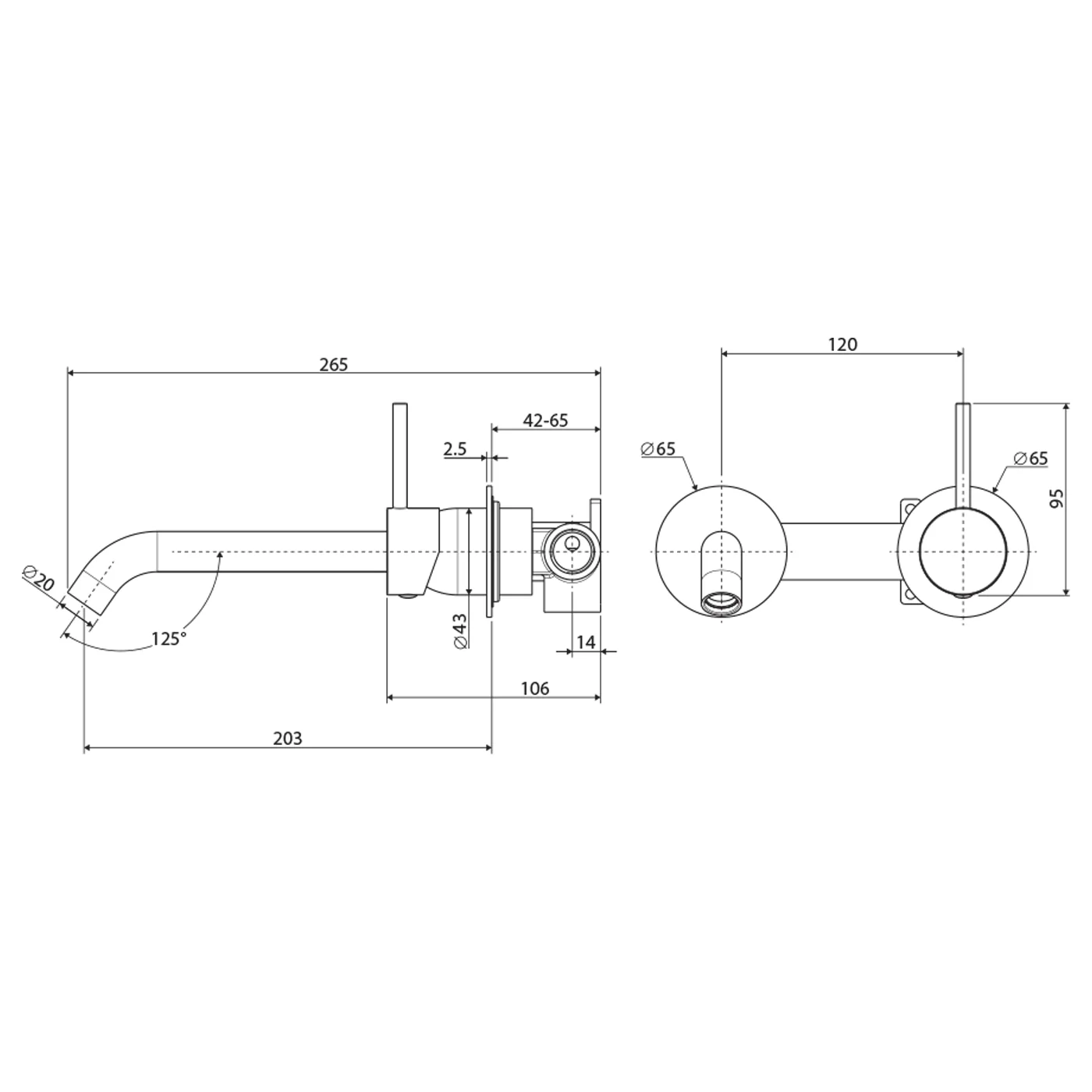 Kaya Upright Handle Wall Mixer Set with Spout - Image 6
