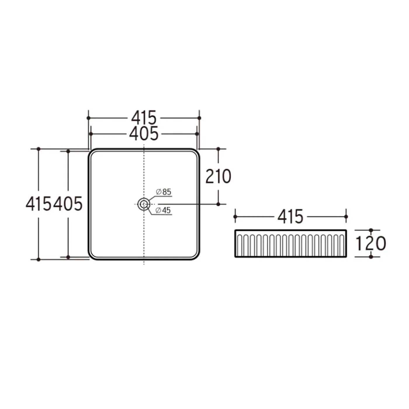 Kira Square Fluted Above Counter Ribbed Basin 415x415mm - Image 2