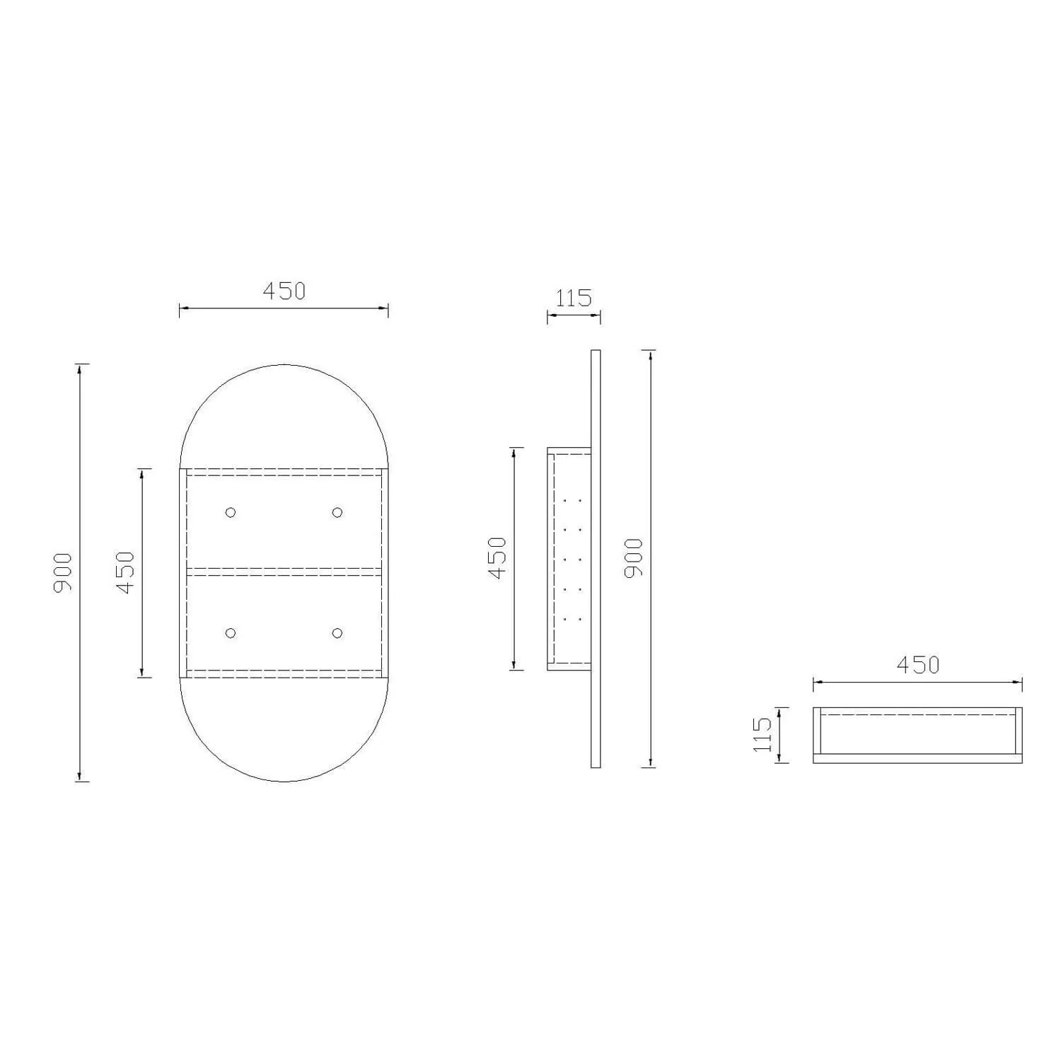 Krystal Oval Mirror Cabinet 450x900mm - Image 3