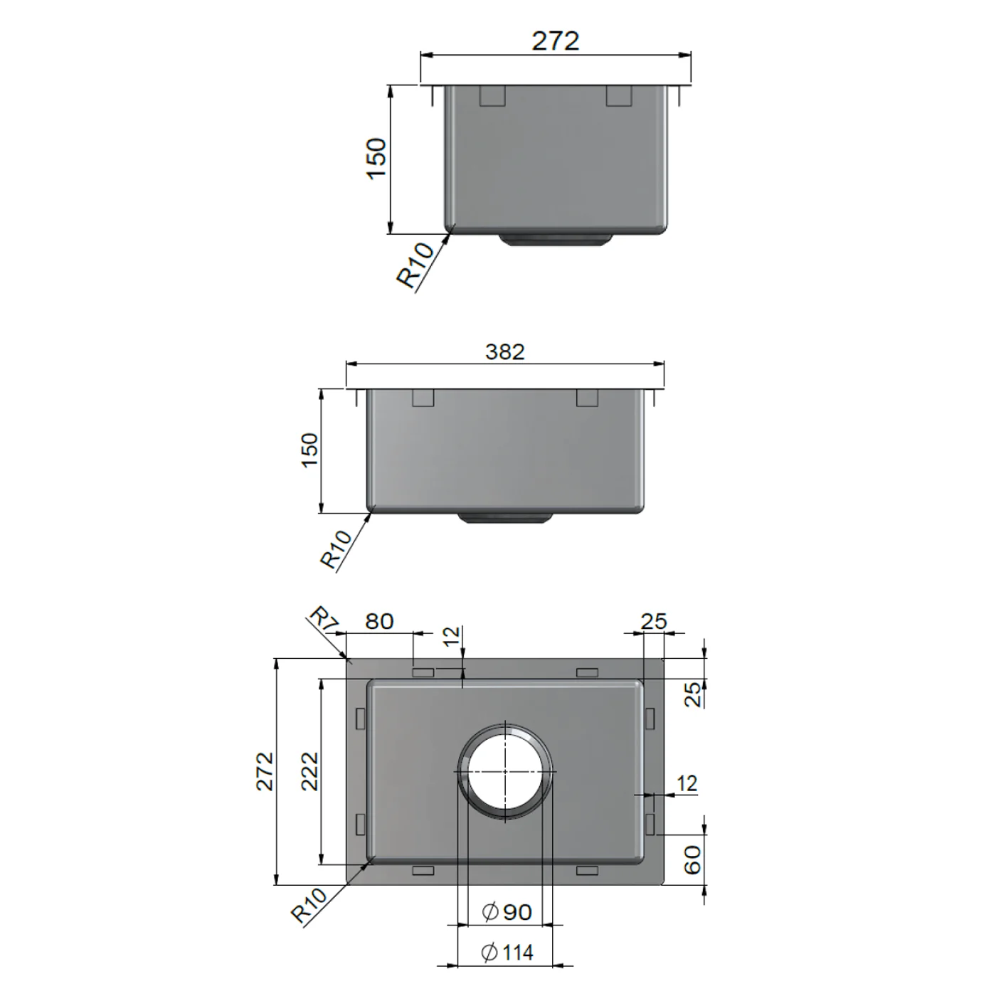 Lavello Mini Stainless Steel Bar Sink 272x382x150mm - Image 4