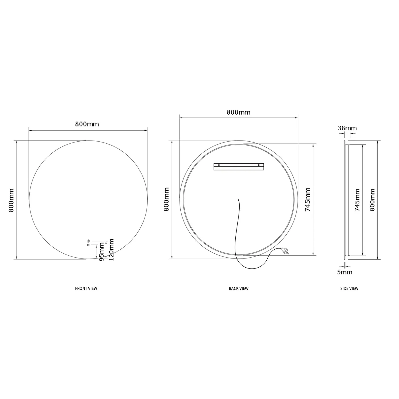 Bondi LED Circle Bathroom Backlit Mirror 800mm - Image 2
