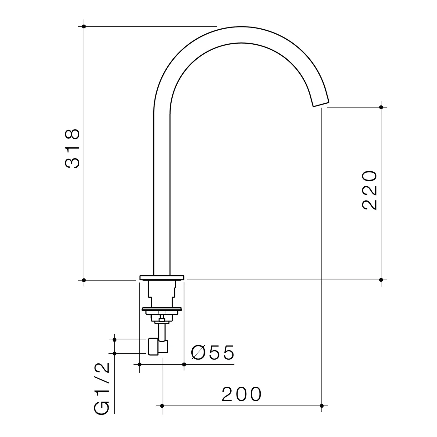 Liano II Gooseneck Hob Spout 200mm - Image 6