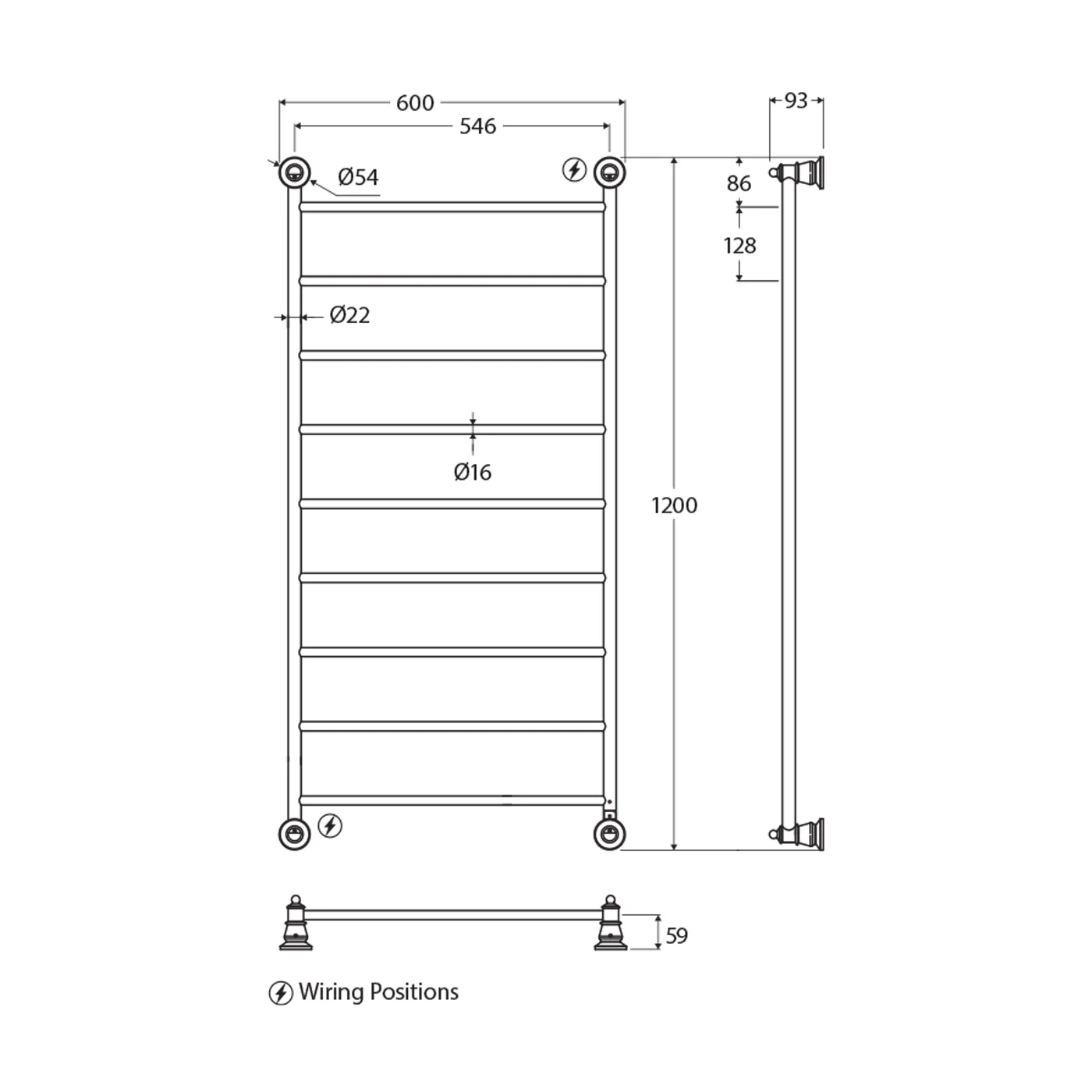 Lillian 9 Bar Heated Towel Rack 600x1200mm - Image 6