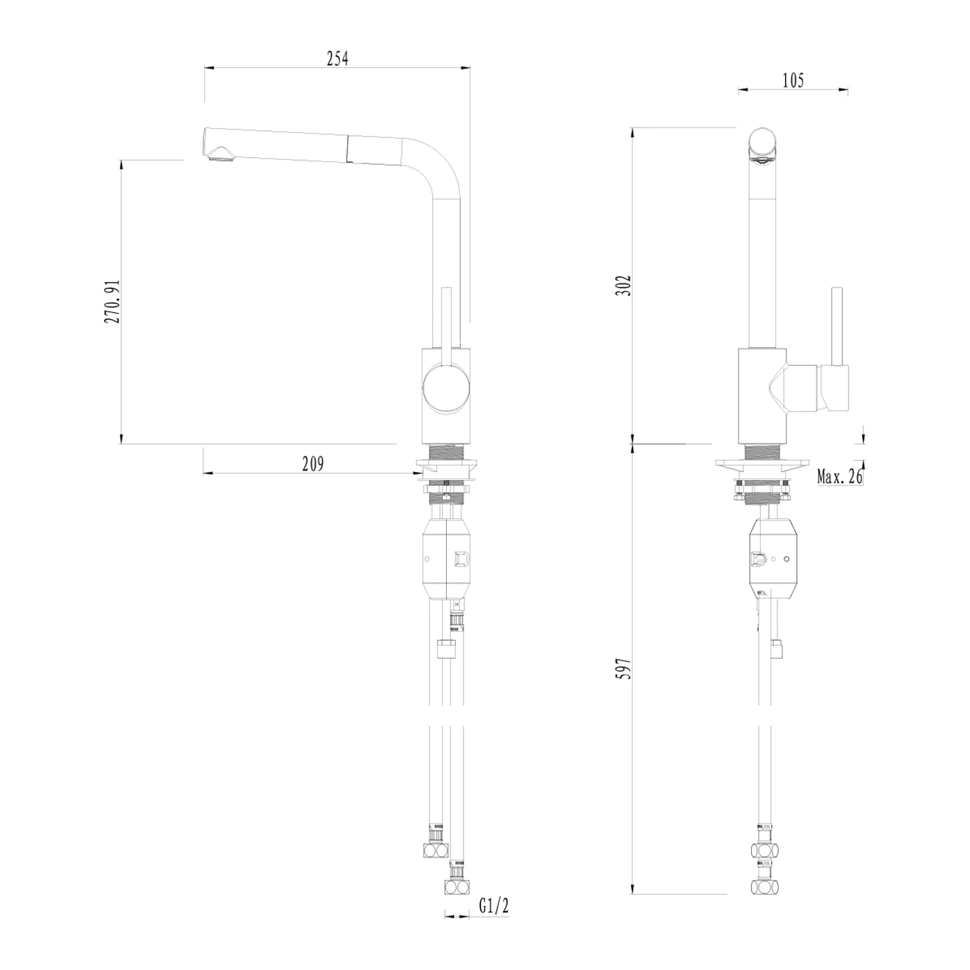 Lucia Side Lever Pull Out Sink Mixer - Image 6
