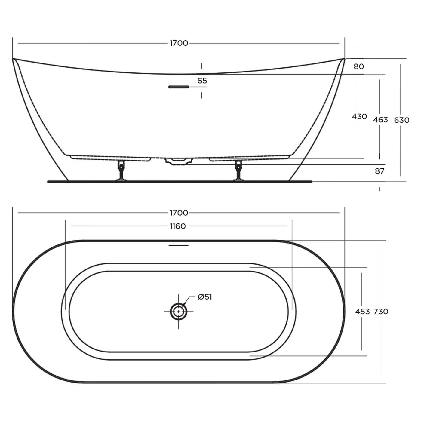 Luka Arch Freestanding Overflow Bathtub 1700mm - Image 2
